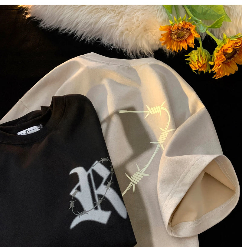 Y2k Vintage print – Trendy Street T Shirt Summer Suede T Shirt Men Fashion Lette