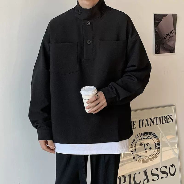 2023 Summer New Light Luxury Fashion Men's Half-high Collar Shirt Jacket Bottoming Shirt Boutique Clothing Simple Style