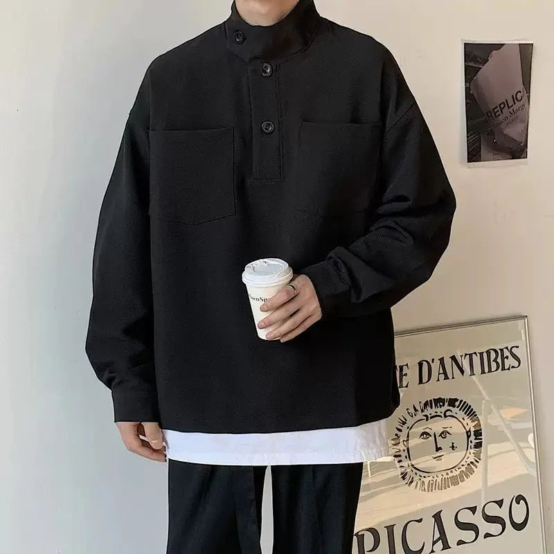 2023 Summer New Light Luxury Fashion Men's Half-high Collar Shirt Jacket Bottoming Shirt Boutique Clothing Simple Style