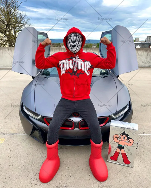 varsity flame pullover for men with bold graphic knit design, perfect for 2025 fashion, street fashion menswear trend for sea