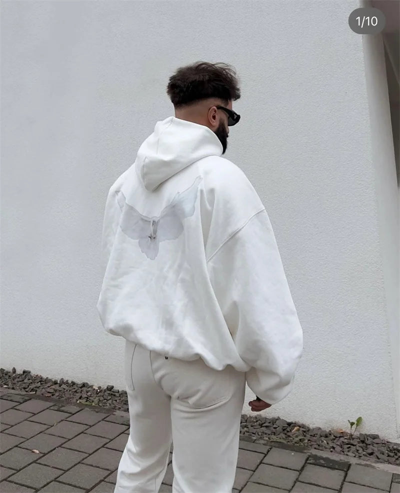 glitchcore tribal flames featuring high quality double layer pigeon kanye high street retro oversized mens and womens hoodie