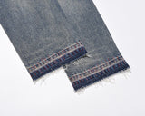 hole ripped retro straight spliced mens jeans streetwear washed pcoekts distressed denim trousers loose hip hop jean pants unique jeans style 532