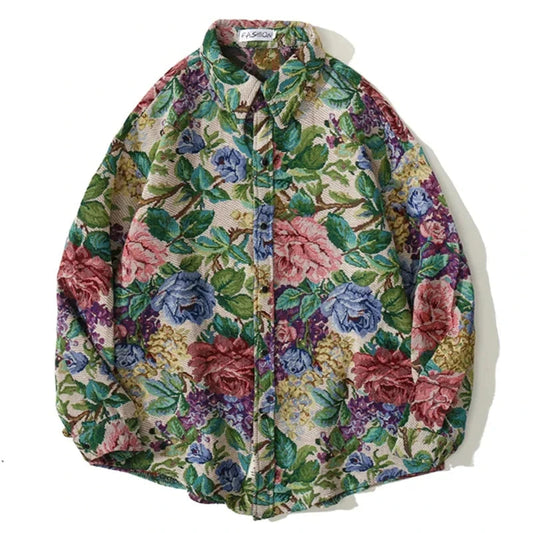 Vintage Watercolor Floral Print Oversized Retro Harajuku Hip Hop Fashion Casual Streetwear