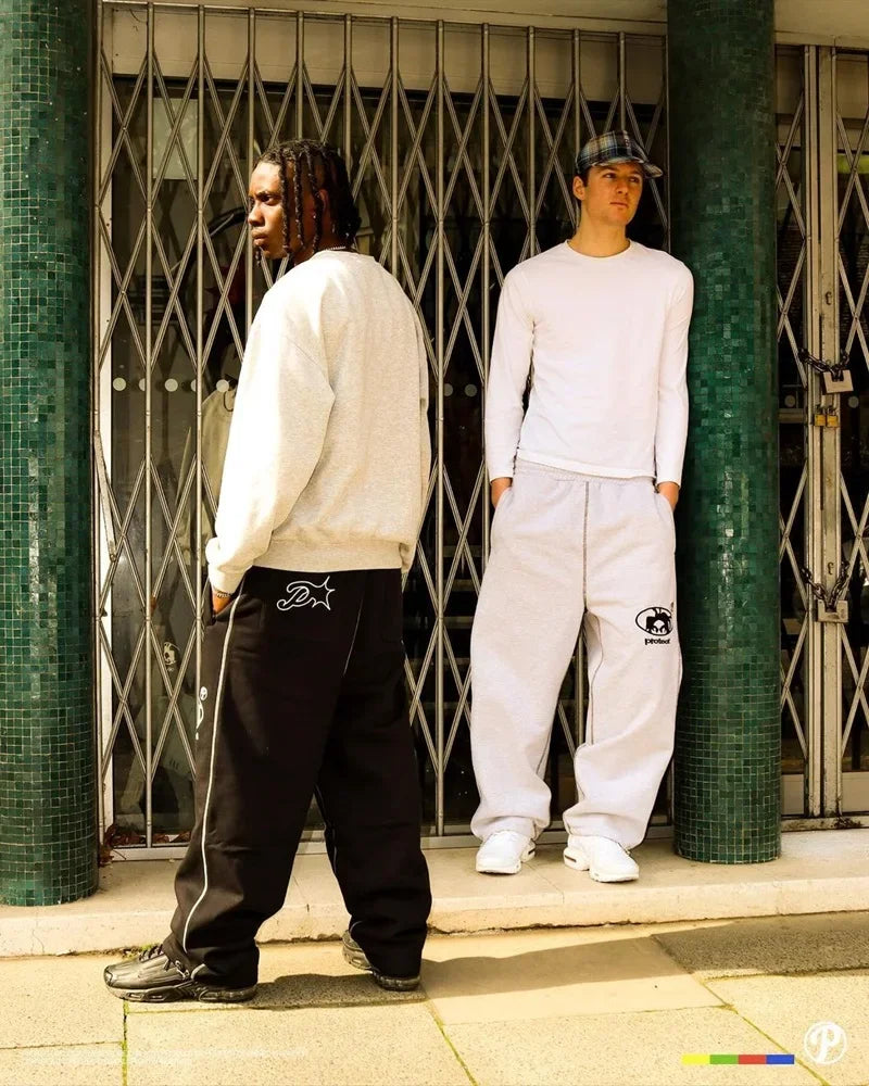 y2k street simple fashion casual sports trousers men y2k harajuku retro wide leg pants trendy brand oversized trousers women unique default style 3302