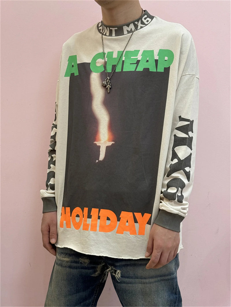 cyberpunk aesthetic print tee featuring high street vintage retro a cheap holiday letter print fire hand thunder streetwear cotton long sleeve t shirt pullover