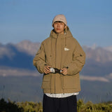 Outdoor Multi Pocket Thicken Man Jacket Winter Retro Warm Camping Cotton-padded Clothes Casual Print Loose Hooded Fashion Coat