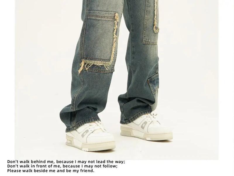 american high street trendy men and women trendy personalized straight tube washed jeans couple loose retro casual pants y2k unique jeans style 8