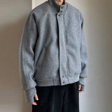 Autumn and Winter Korean Grey Stand Up Collar Jacket for Men's Trendy Ins Loose and Versatile Design Y2K Zipper Short Coat