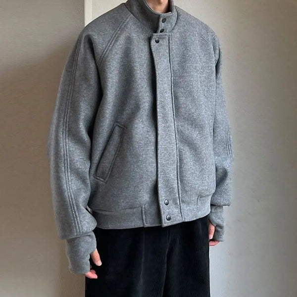 Autumn and Winter Korean Grey Stand Up Collar Jacket for Men's Trendy Ins Loose and Versatile Design Y2K Zipper Short Coat