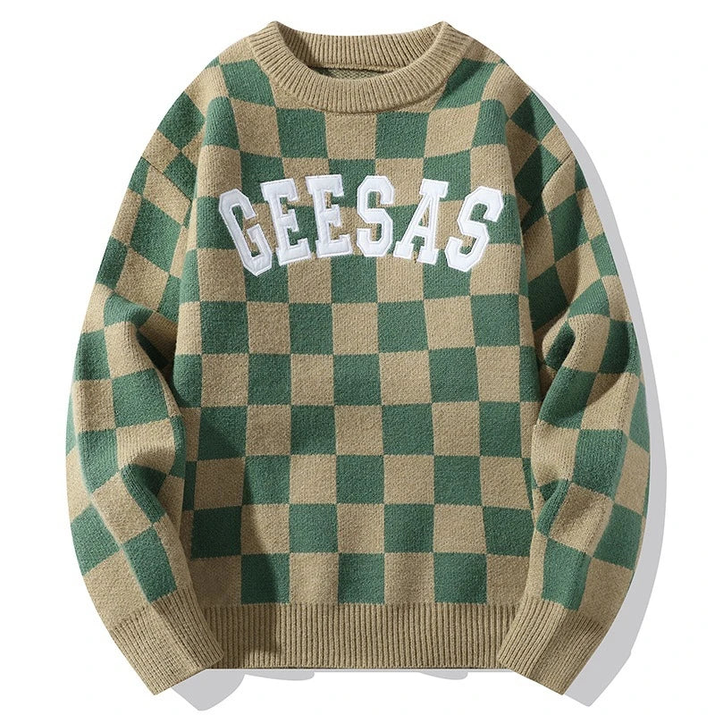 rainbowtouches streetwear men sweaters winter clothes long sleeve casual knitted tops harajuku plaid pullovers couple sweater high quality cotton pullover, oversized graphic print design, Y2K vintage urban hoodie