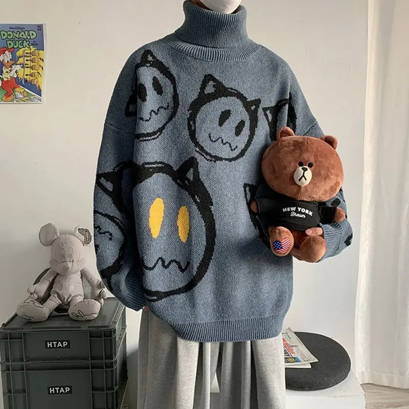 y2k fire graphic sweater, edgy streetwear for bold fashion-forward winter outfits, mens fashion layer for modern streetwear c