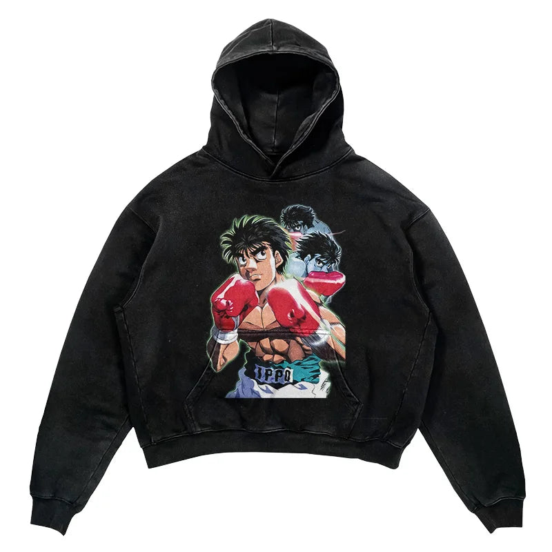 2024 Men Spring Hoodie Retro Japanese Anime Graphic Hoodies Boxer Hip