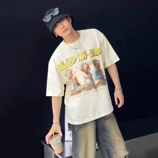 Glitchcore Fashion – Saint T Shirt Prayer Child Nostalgia Vintage Printing Hip Ho – Urban Streetwear for Men & Women