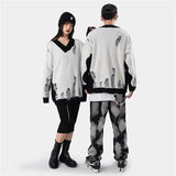 hip hop streetwear knitted sweater sweater 2022 mens harajuku ripped holes new casual v neck tops cotton loose pullover sweaters - 2025 streetwear drop, soft fleece-lined outerwear, high quality cotton hoodie