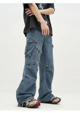 punk rivet denim jeans pants mens 2023 harajuku streetwear bottom zipper cotton casual oversize joggers straight pants trousers unique joggers style 4464