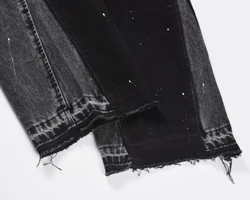 retro washed denim mens jeans pants fashion graffiti patchwork loose biker black jeans streetwear hip hop casual straight pants unique jeans style 5266