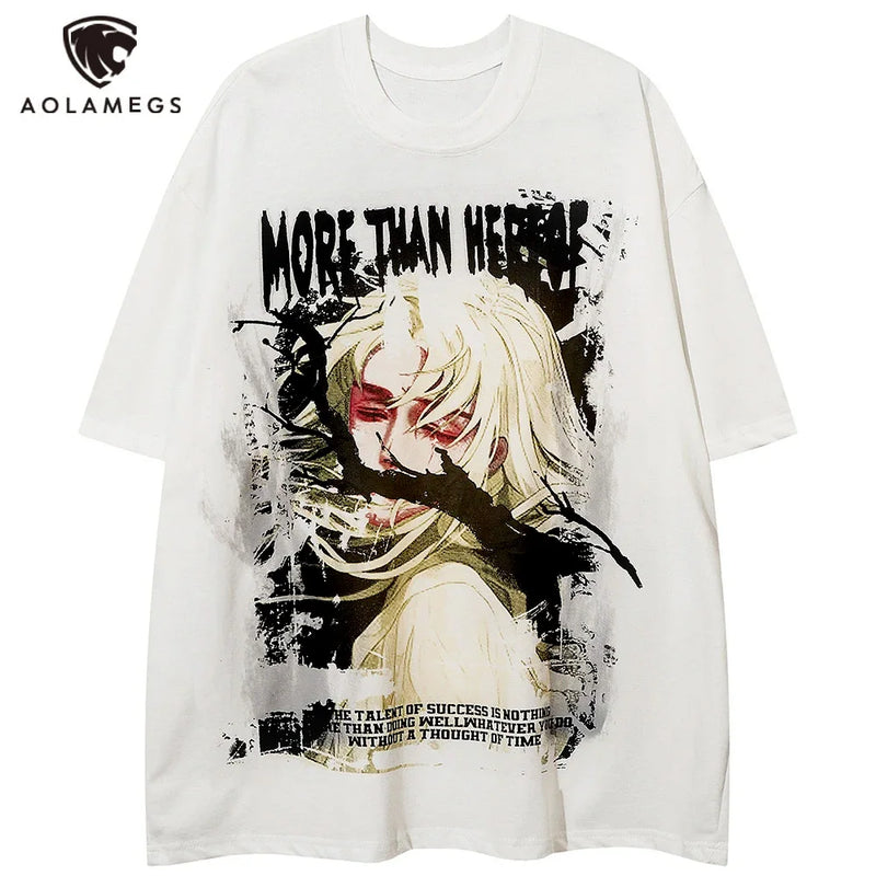 Vaporwave Aesthetic print tee – Aolamegs Men Oversized T Shirts Anime Cartoon Character Grap