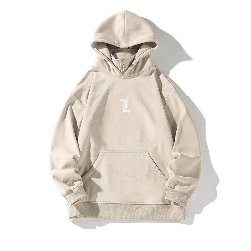 2024 Spring Half Zip Large Size Hooded Sweatshirts Korean Mens Pullove