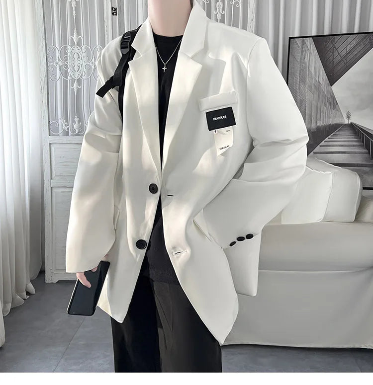 Autumn Men's Casial Suit Coat Chic Slightly Loose Solid Color Blazers Korean Style Fashion Simple Versatile Handsome Niche Suit