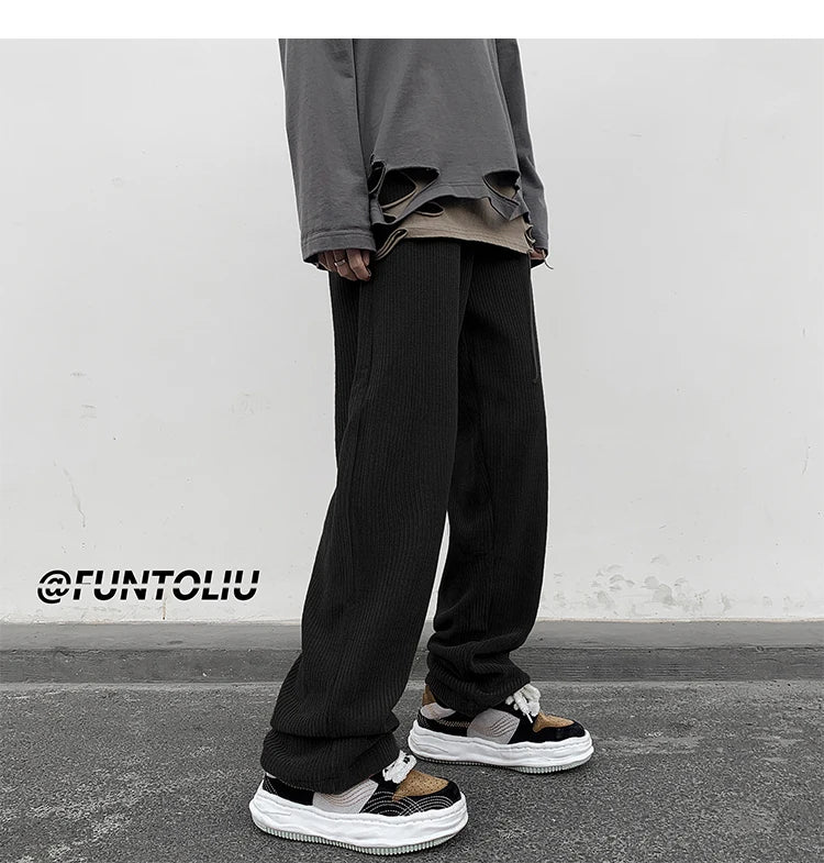 spring brown black corduroy pants men fashion retro casual pants men streetwear loose hip hop straight pants mens trousers m 2xl unique default style 3763