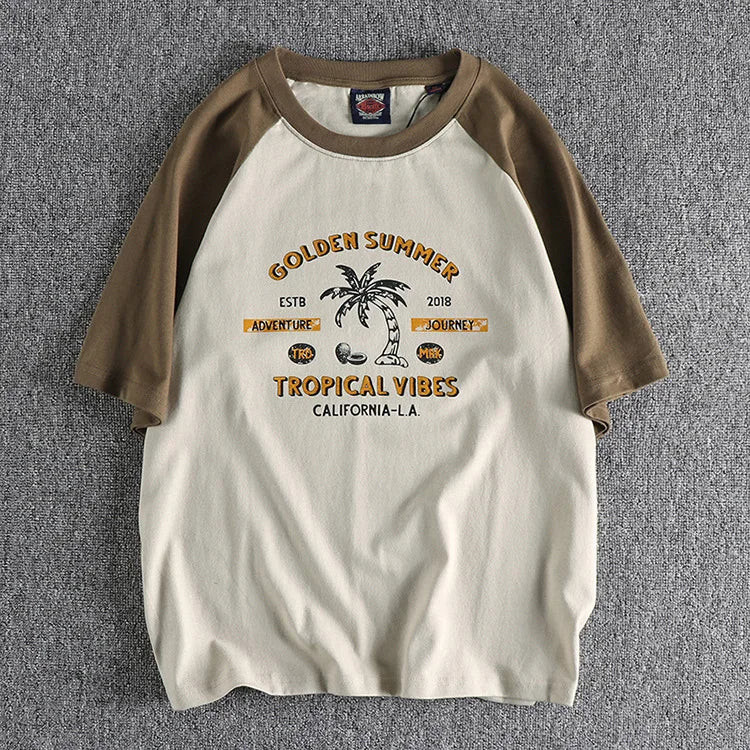 Y2k Melting smiley – Summer Mens Short Sleeved Casual Beach Wind Coconut Tree Pri