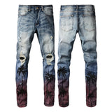 high street printed ripped holes denim jeans mens casual slim fit biker zipper trousers streetwear hip hop jean pants joggers unique joggers style 3452