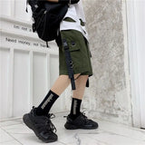streetwear 2023 new womens summer shorts casual ribbons black cargo shorts for girls knee length pants with chain utility cargo pants