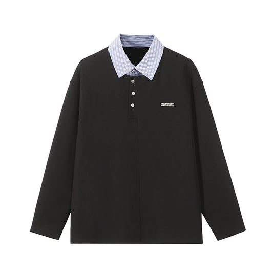 Anime Barcode glitch – Splice Stripe Collar Polo Shirts Men Streetwear Fashion Hip