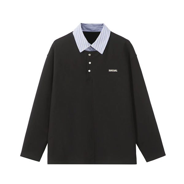 Anime Barcode glitch – Splice Stripe Collar Polo Shirts Men Streetwear Fashion Hip