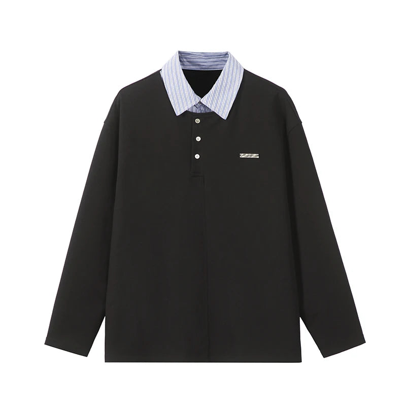 Anime Barcode glitch – Splice Stripe Collar Polo Shirts Men Streetwear Fashion Hip