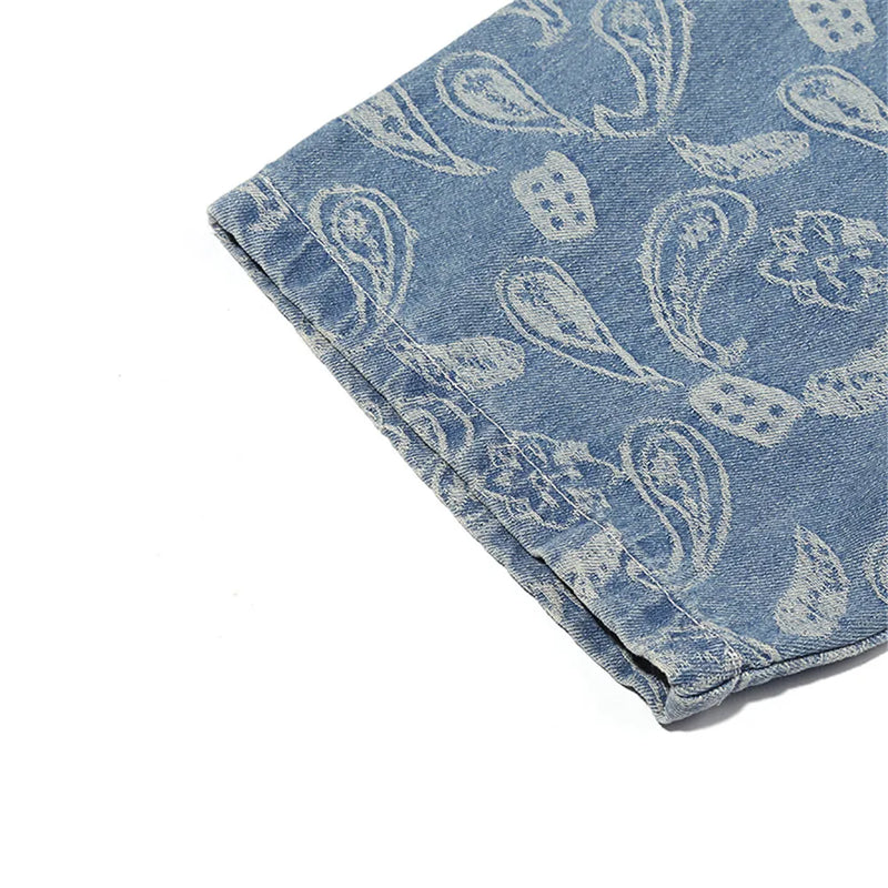 New 2022 Men luxurious Paisley West Coast CRIPS Bloods Fashion Denim Casual Shirts Shirt high Pocket Short-sleeves S 2XL #A630
