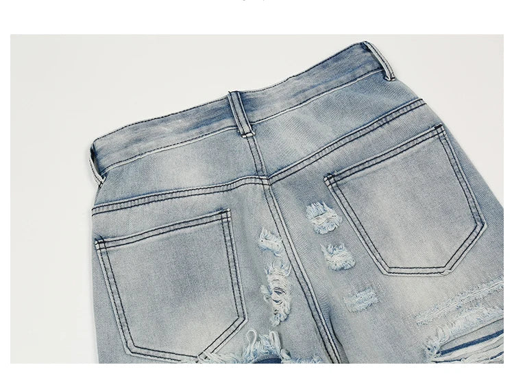 men distressed ripped destroied holes denim jean pants fashion zipper biker jeans streetwear flare pants joggers y2k men s jeans unique joggers style 3812