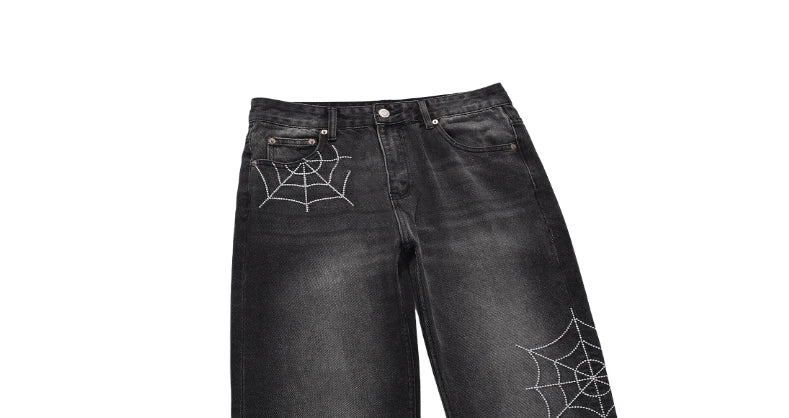 mens hip hop streetwear denim pants cobweb embroidery denim pants 2023 harajuku zipper cotton joggers jeans trousers harem pants unique joggers style 1938
