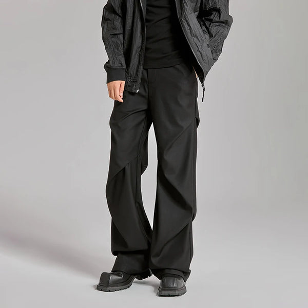 extended length edition wrinkle fashion men streetwear fashion hip hop vibe loose casual straight black suit pant trousers menswear bottoms