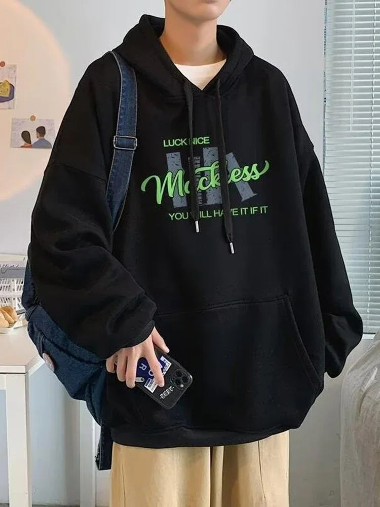 2024 New Cotton Fleece Hooded Sweatshirt For Men Autumn Long Sleeve Pu