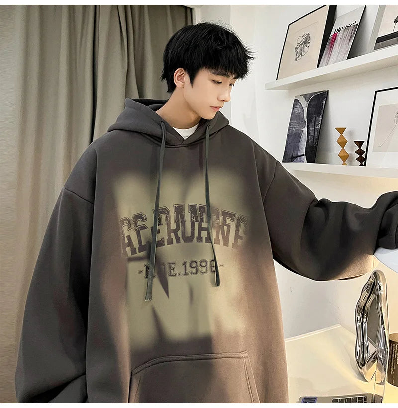 Mens Goth Letter Printed Hooded Sweatshirt American Style Vintage Tren