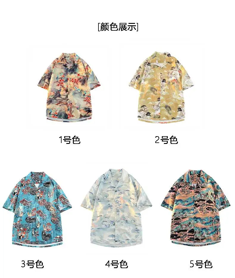 Men's Fashion Shirt Short Sleeve Printed Summer Shirts Turn-down Collar Beach Tops