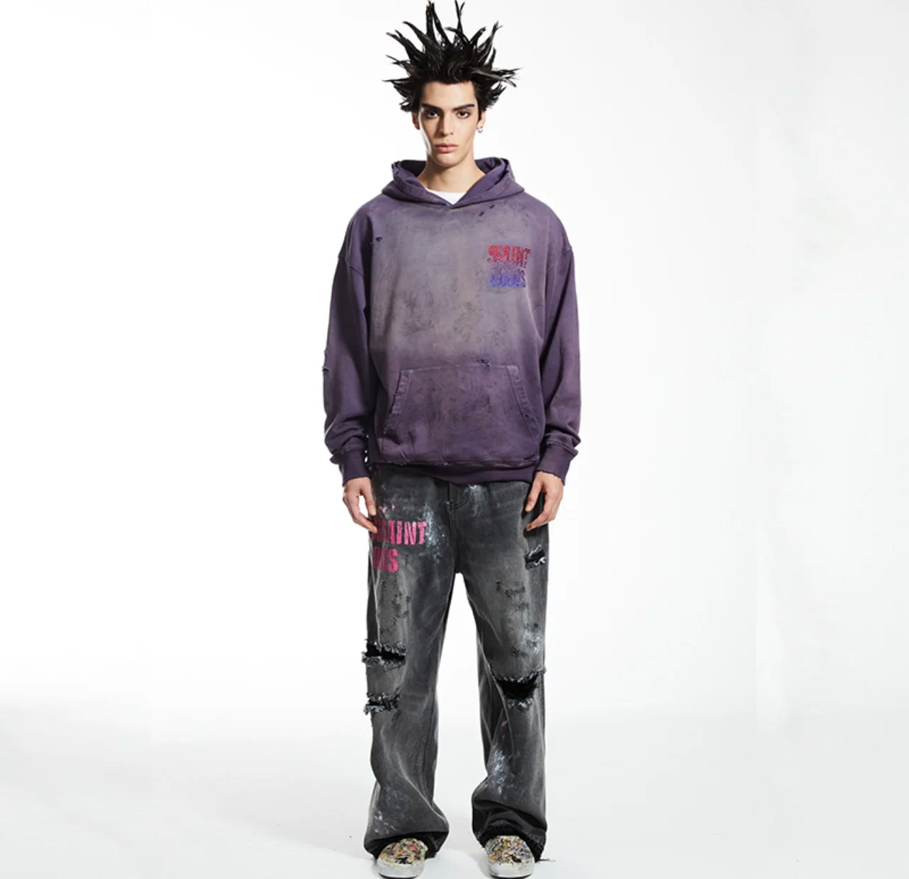 Oversized streetwear hoodie with cash-themed artwork