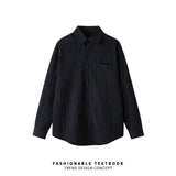 Wrinkled Fabric Casual Long Sleeve Shirt Men and Women Solid Color Streetwear Fashion Loose Black White Shirts Oversize Blouses