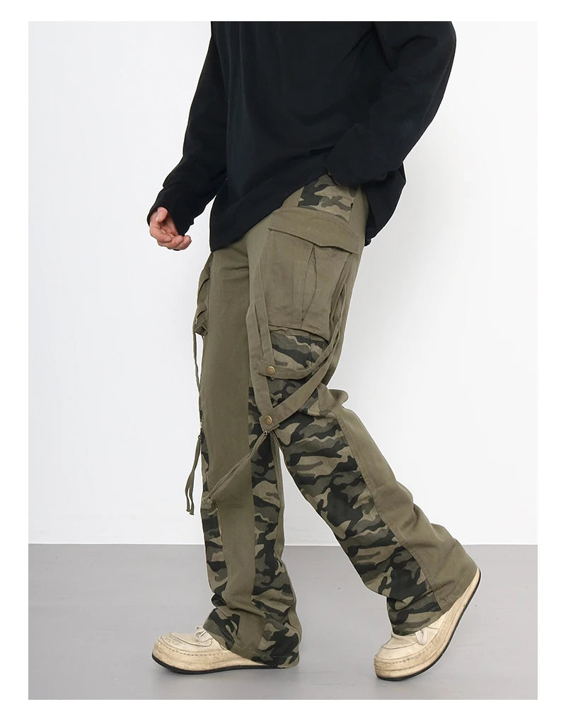 men patchwork camouflage cargo pants streetwear side pockets harajuku joggers unisex hip hop baggy loose straight flare trousers unique joggers style 2847