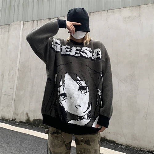 y2k knitted sweater, photo-ready sweater, cozy fashion fit, stylish street outfit, modern aesthetic appeal