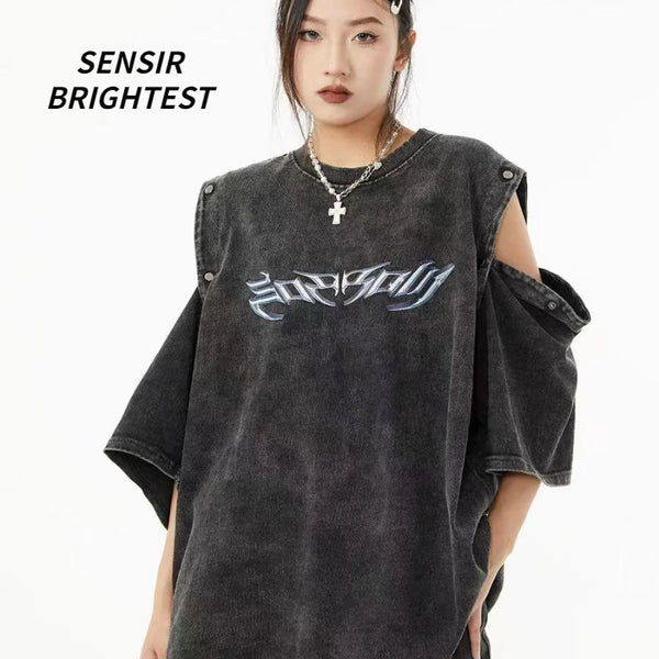 Skatercore Aesthetic piece – Summer Removable Sleeve Dressed Short Sleeve Knitted Wash Dr