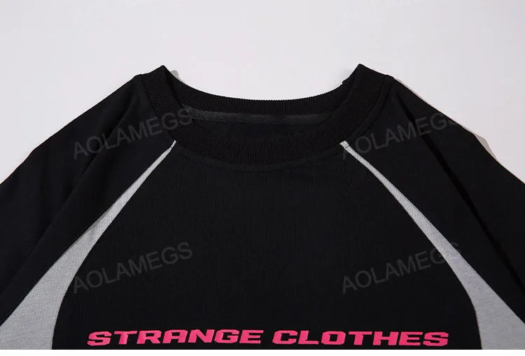 Vaporwave Graphic tee – Men Harajuku High Street T Shirt Patchwork Contrasted Raglan