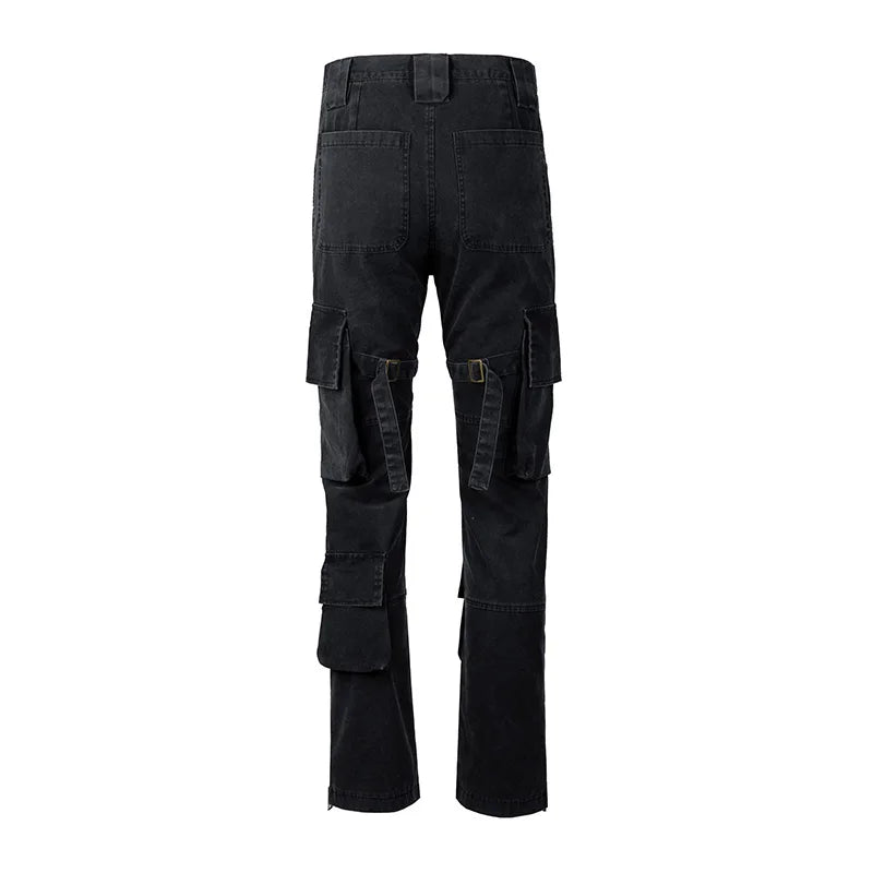 mens hip hip pants retro cargo pant streetwear side pockets bottom zipper harajuku joggers casual loose straight cotton trousers unique joggers style 3837