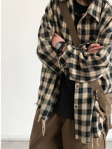 japanese college mens sets rough edge embroidery plaid shirt jackets big pocket retro cargo pants 2 pcs 2024 new casual suits unique cargo style 4446