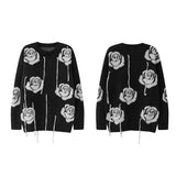 fashion floral pattern knitted sweater men new casual o neck pollover unisex harajuku y2k streetwear loose knit sweaters jumpers - vintage look oversized hoodie, trendy hip hop fashion hoodie, unisex casual winter pullover