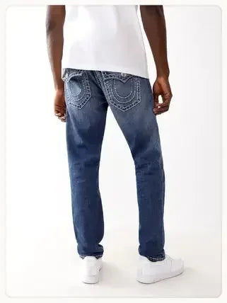 hip hop streetwear denim baggy pants true religion fashion embroidered y2k gothic straight leg wide leg jeans men clothing unique jeans style 3876