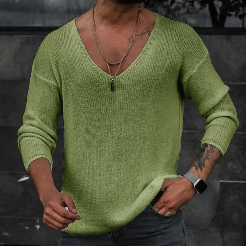 Trapwear Oversized shirt – Men 2024 Spring V Neck Rib Bottoming T Shirts Pullover Autum