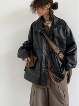 leather varsity jacket, cold weather layer, hip hop