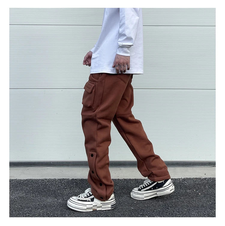 mens high street loose fit elastic waist pants winter warm fleece pants bottons hip hop drawstring sportwear sweatpants joggers unique joggers style 3056